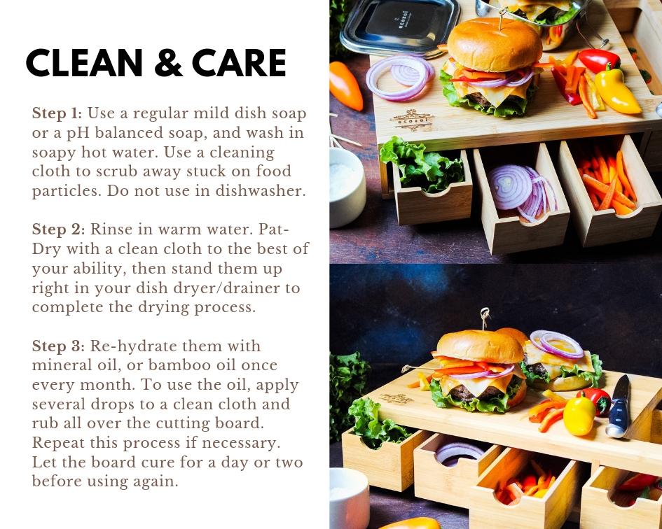 Bamboo Cutting Board with 4 Organizing Trays and 2 Graters from ecozoi