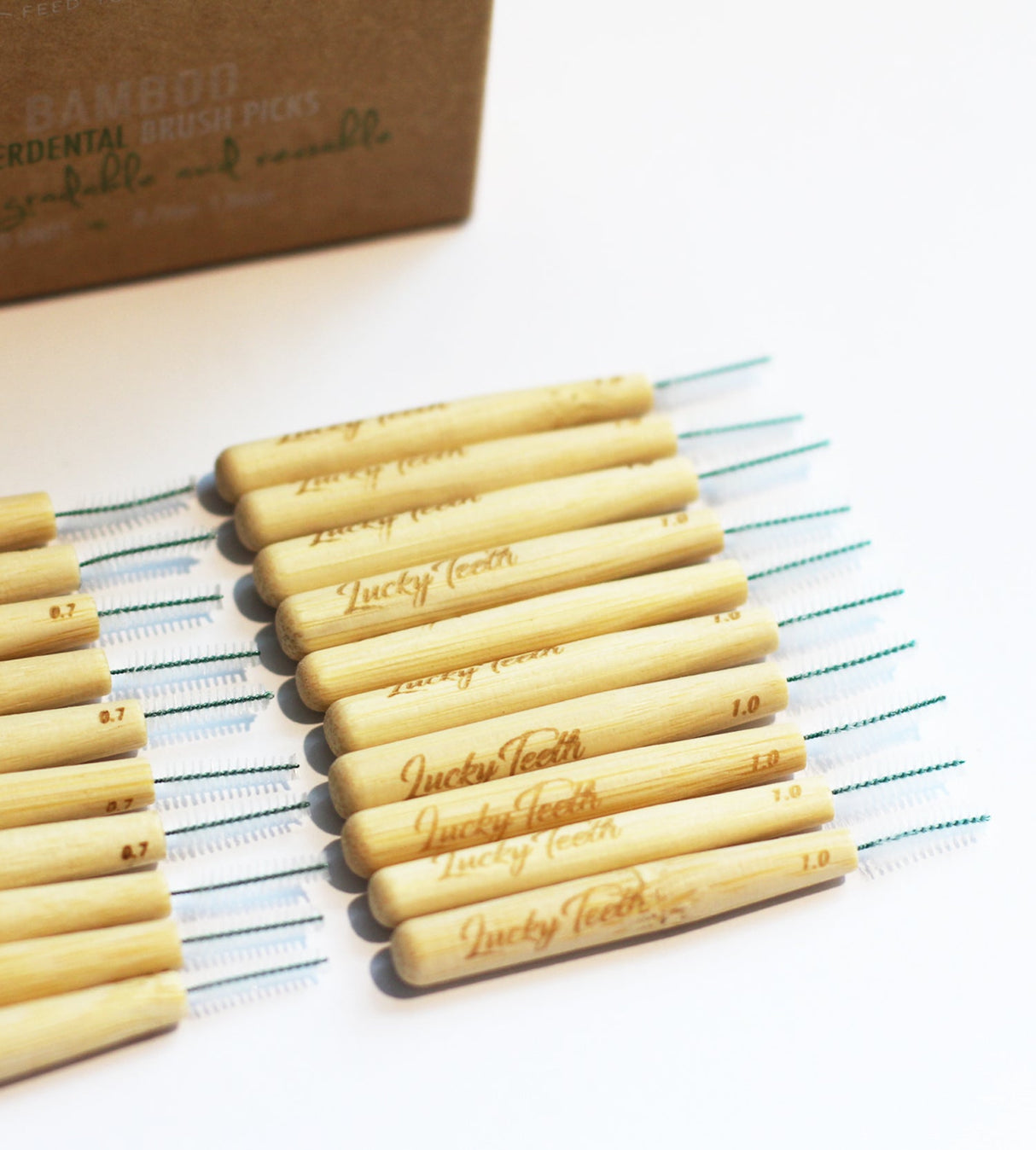 Reusable Bamboo Interdental Brush / Flossers. Part Compostable and Biodegradable. 0.7 mm & 1.0mm (20 pack) from Lucky Teeth