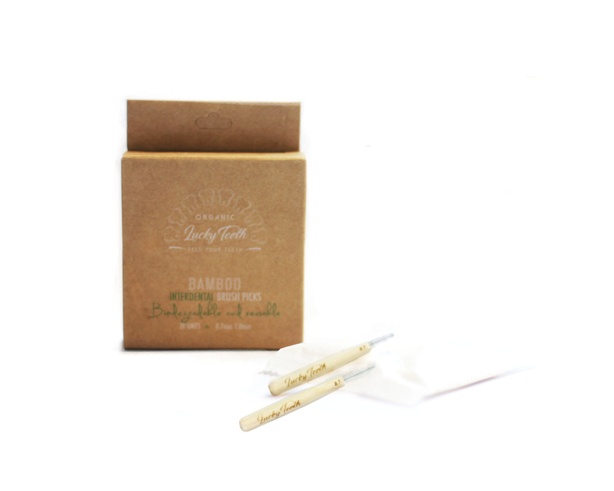 Reusable Bamboo Interdental Brush / Flossers. Part Compostable and Biodegradable. 0.7 mm & 1.0mm (20 pack) from Lucky Teeth