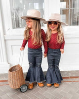 Barbie Pleated Denim Bell Bottoms - Dark Denim from Bailey's Blossoms