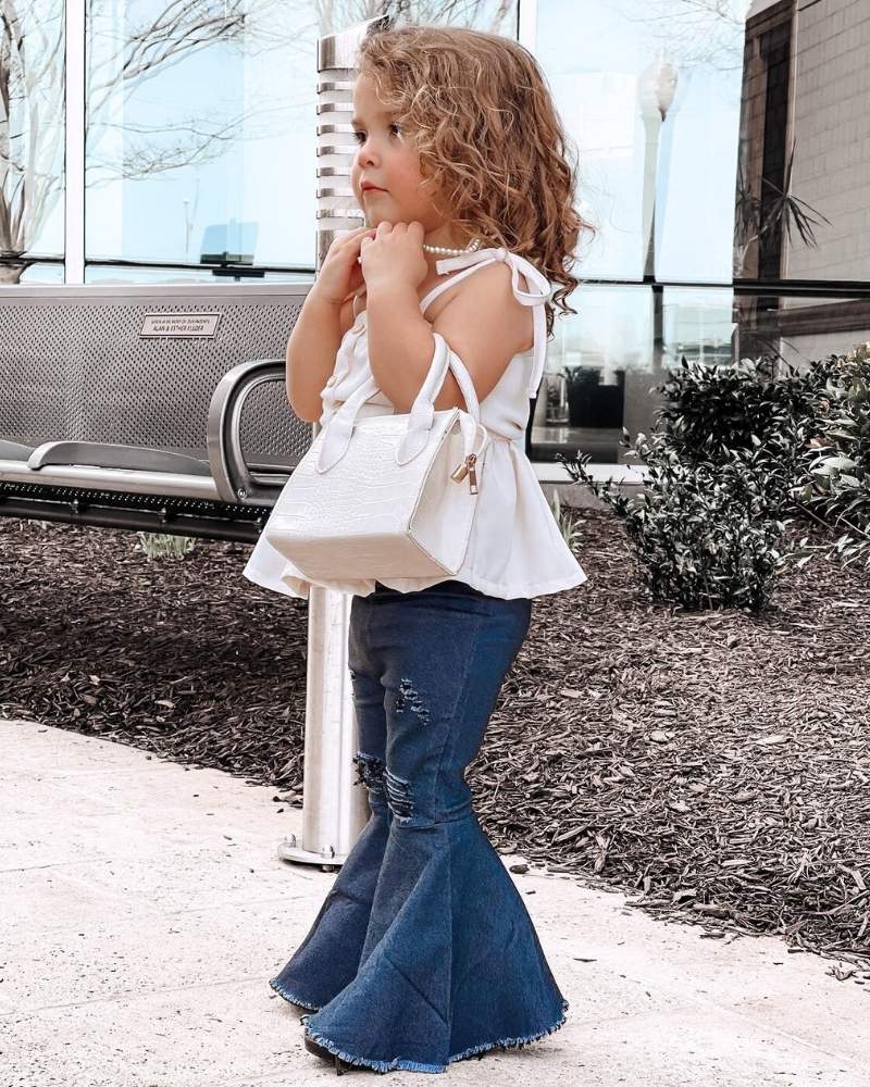 Barbie Pleated Denim Bell Bottoms - Dark Denim from Bailey's Blossoms