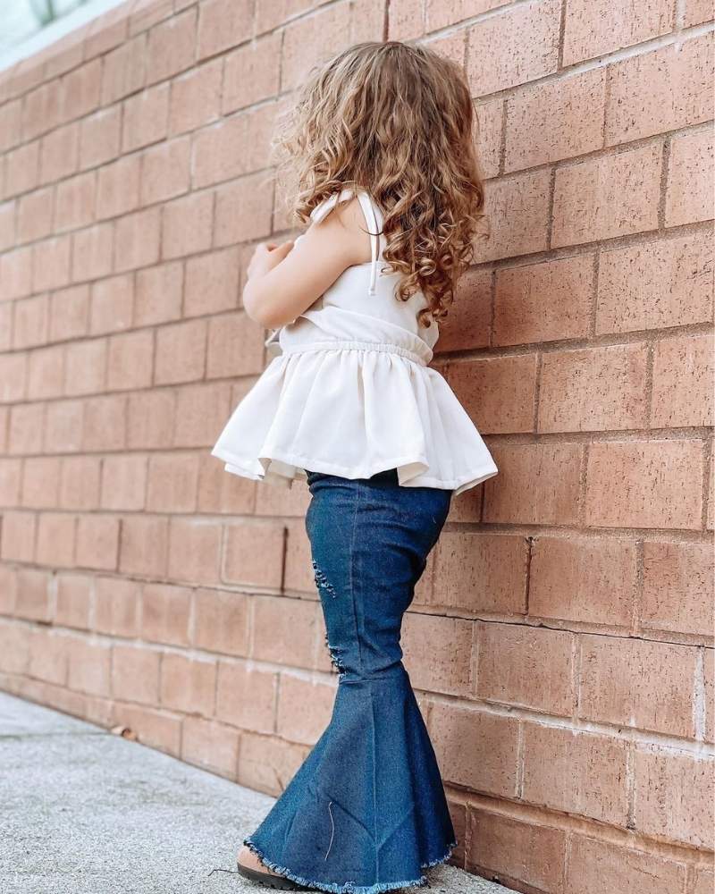 Barbie Pleated Denim Bell Bottoms - Dark Denim from Bailey's Blossoms