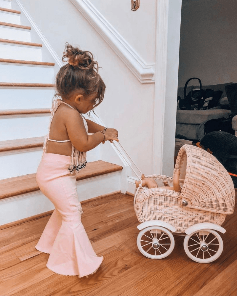 Barbie Pleated Denim Bell Bottoms - PowerPuff Distressed Pink from Bailey's Blossoms