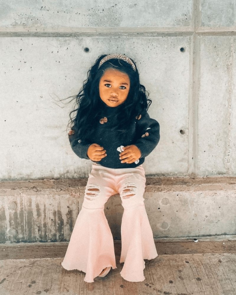 Barbie Pleated Denim Bell Bottoms - PowerPuff Distressed Pink from Bailey's Blossoms