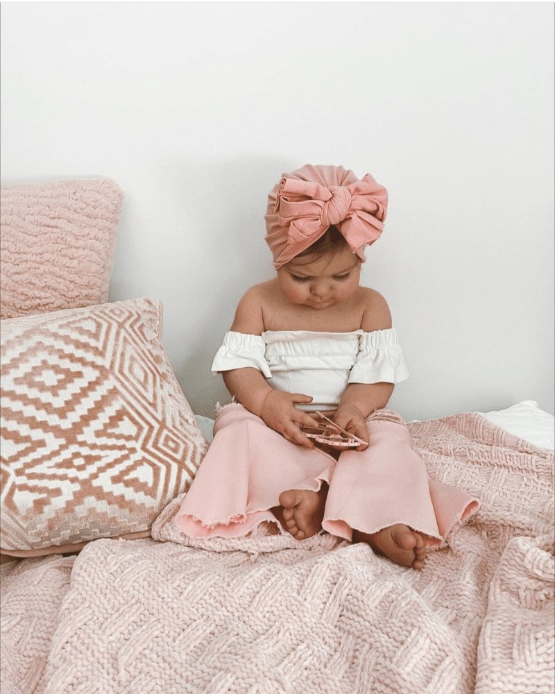 Barbie Pleated Denim Bell Bottoms - PowerPuff Distressed Pink from Bailey's Blossoms