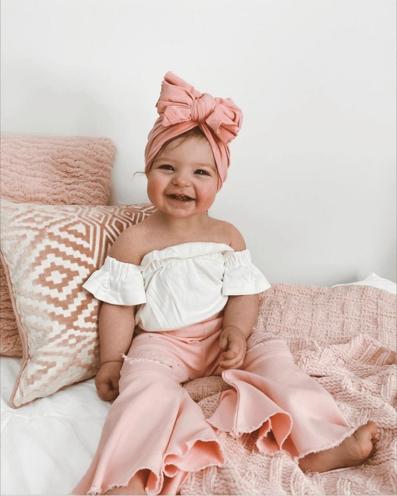 Barbie Pleated Denim Bell Bottoms - PowerPuff Distressed Pink from Bailey's Blossoms