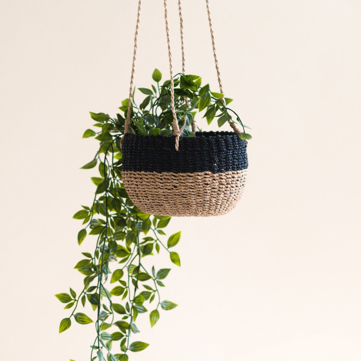 Natural + Black Colorblock Hanging Planter - Hanging Basket |From  LIKHÂ