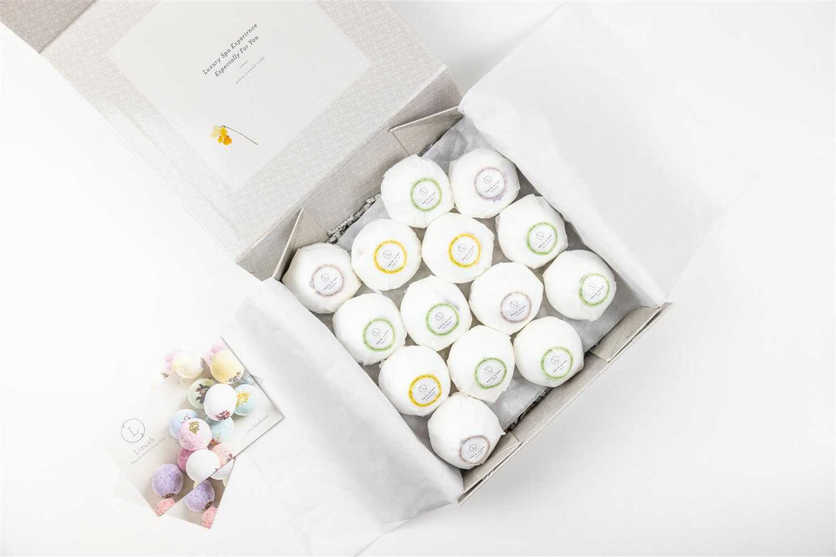 Bath Bombs Gift Box, Set of 14 Big 100% Natural Relaxing Bath Bombs from Lizush