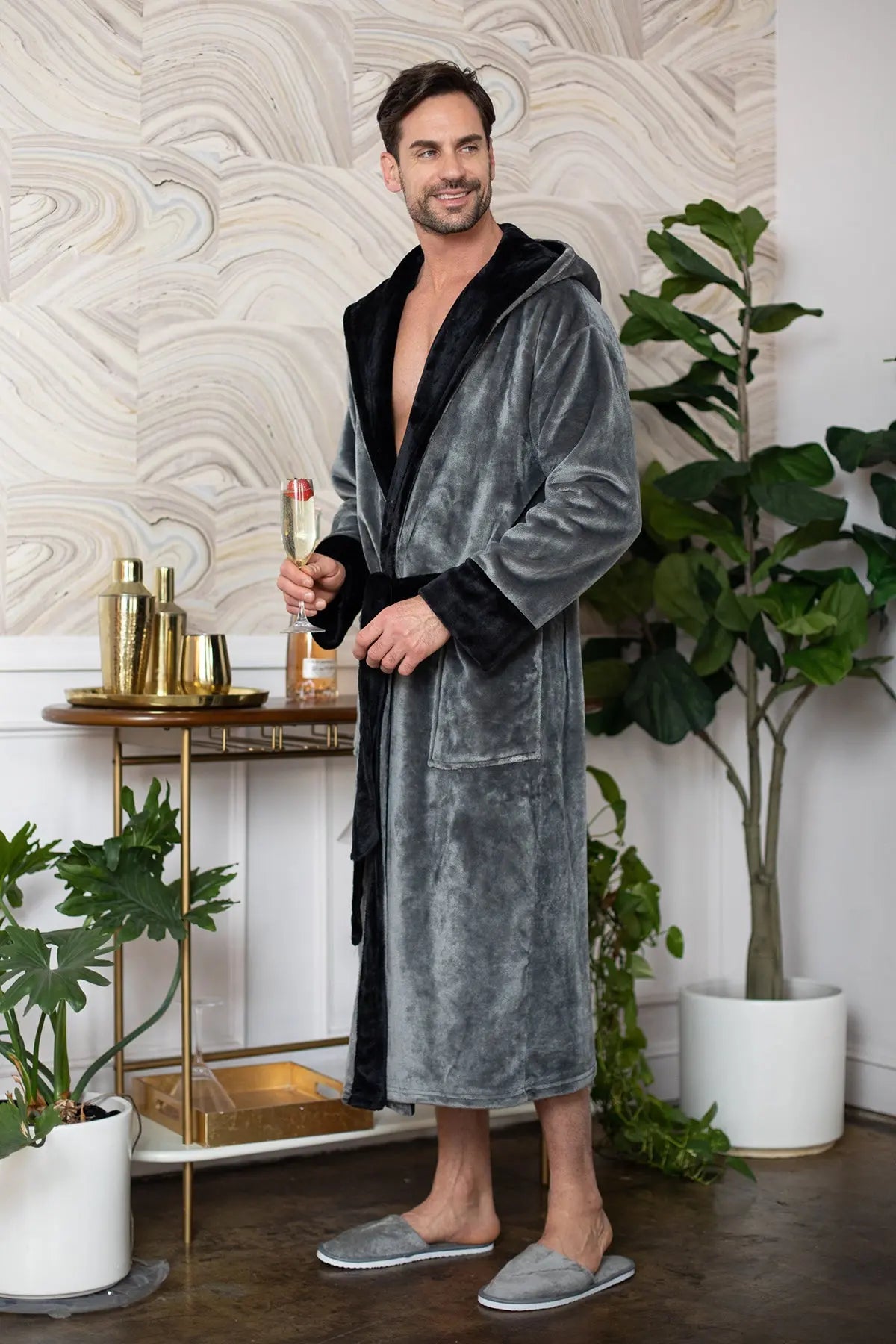 Hooded Plush Bathrobe for Men From Lotus Linen