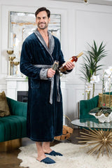 Fleece Bathrobe With Shawl Collar for Men From Lotus Linen