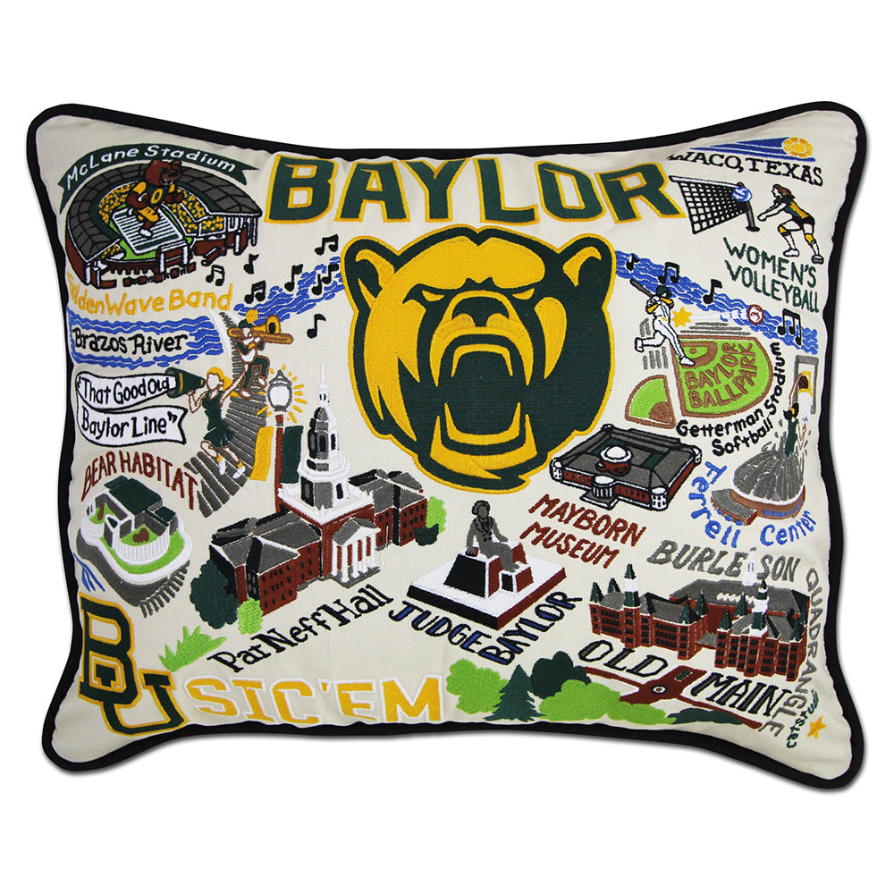 Baylor University Collegiate Embroidered Pillow by Cat Studio from Quirks!