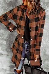 Brown Turn-down Collar Plaid Shirt Coat From MsDressly