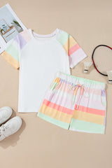 Paislee Rainbow Striped T Shirt and Shorts Set from Threaded Pear