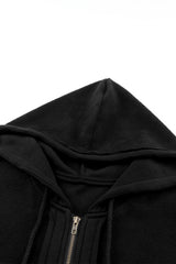 Black Flap Pocket Drawstring Hood Zip Up Jacket from MsDressly