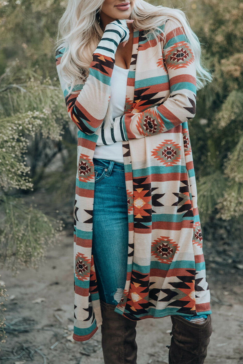 Chic Printed Lapel Woolen Coat with Unique Stitching from MsDressly