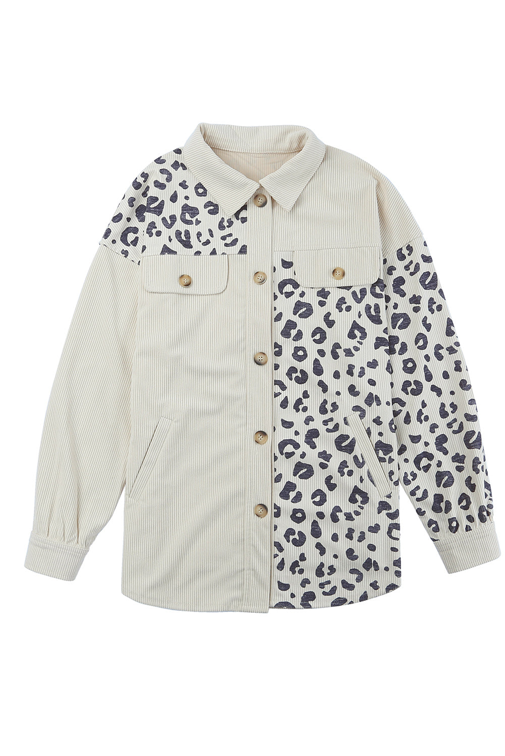 Apricot Corduroy Jacket with Leopard Print Details and Pockets from MsDressly