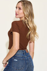 Basic Bae Full Size Ribbed Round Neck Short Sleeve T-Shirt from Enfance-Heureuse