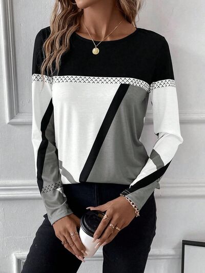 Contrast Round Neck Long Sleeve T-Shirt from Enfance-Heureuse