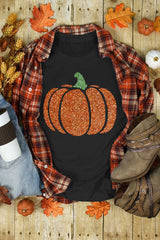 Black Glittering Pumpkin Graphic Halloween T Shirt from MsDressly