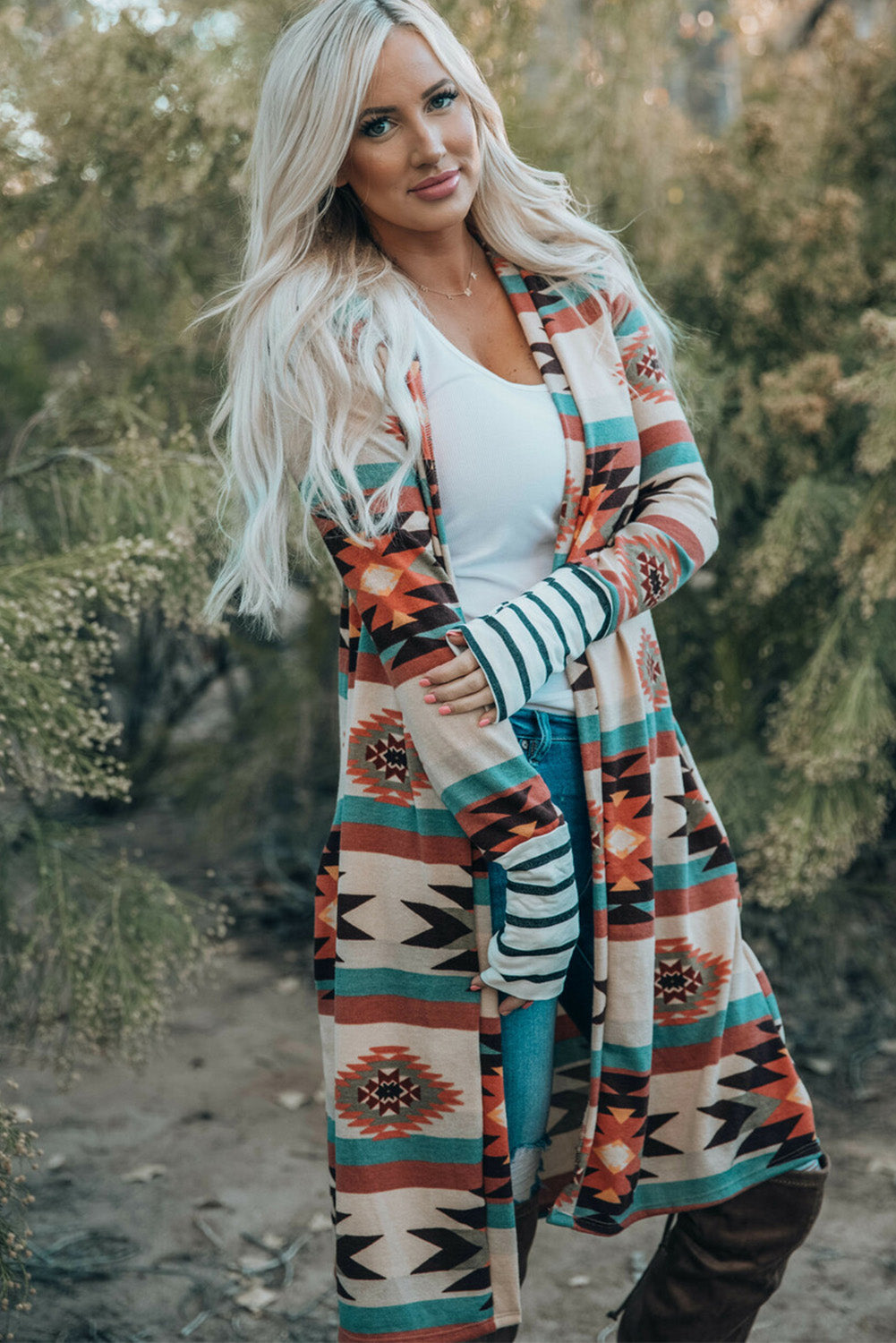 Chic Printed Lapel Woolen Coat with Unique Stitching from MsDressly