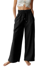 Black Elastic High Waist Drawstring Sweatpants from MsDressly