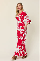 Double Take Full Size Printed Tie Back Wide Leg Jumpsuit from Enfance-Heureuse