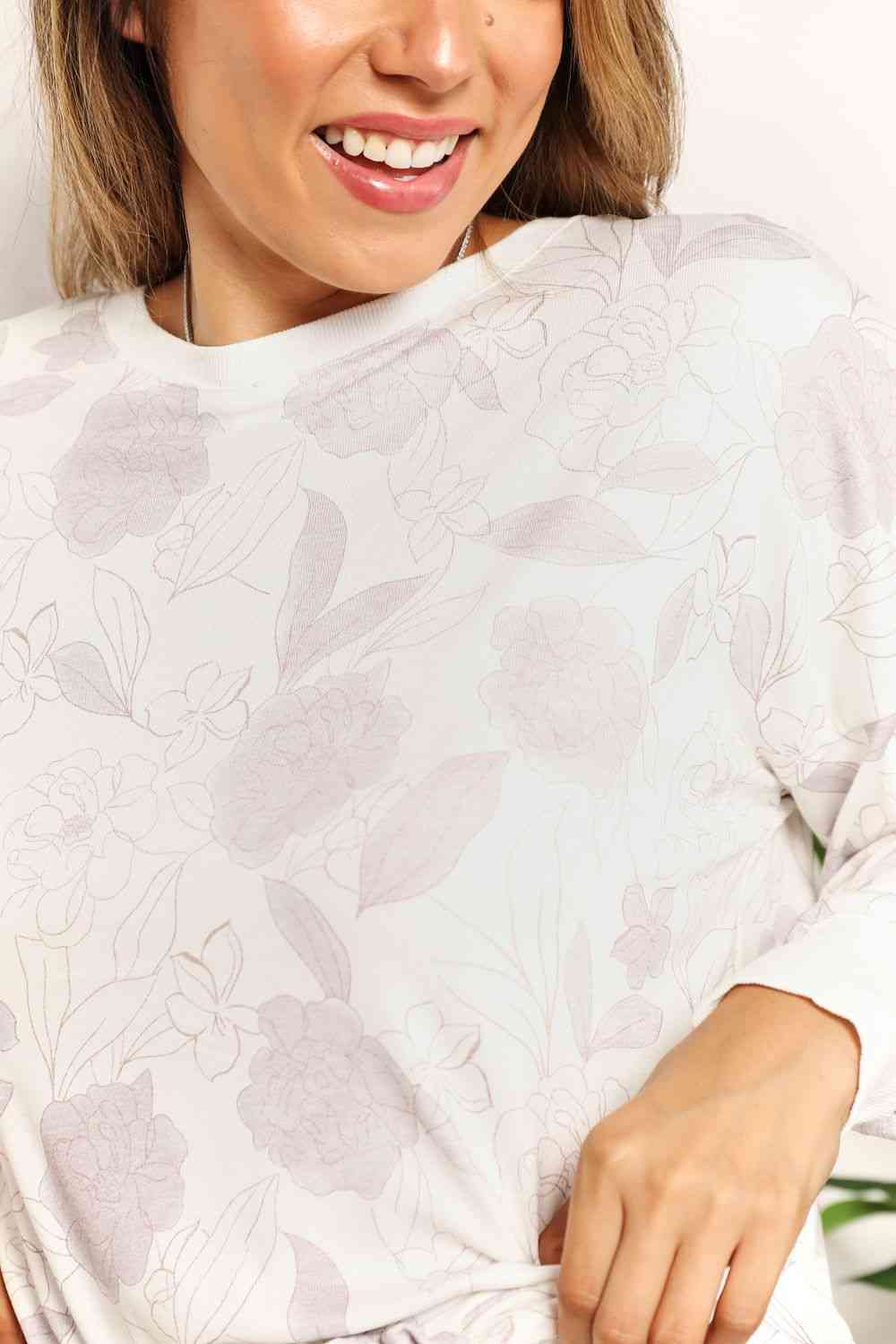 Double Take Floral Long Sleeve Top and Shorts Loungewear Set from Enfance-Heureuse