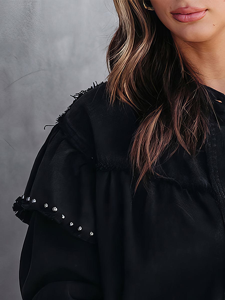 Beaded Button Solid Color Lantern Long Sleeve Coat from MsDressly