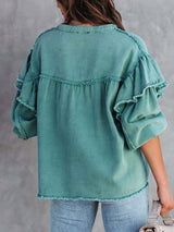 Beaded Button Solid Color Lantern Long Sleeve Coat from MsDressly