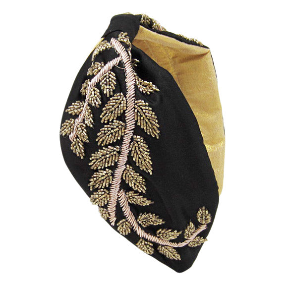 Beaded Leaf Cluster Knot Burnout Headband from Madeline Love