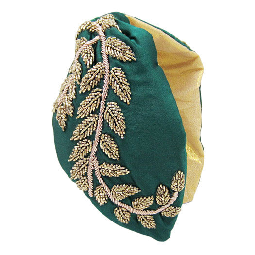 Beaded Leaf Cluster Knot Burnout Headband from Madeline Love