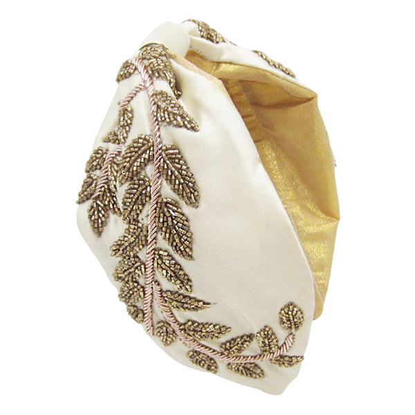 Beaded Leaf Cluster Knot Burnout Headband from Madeline Love