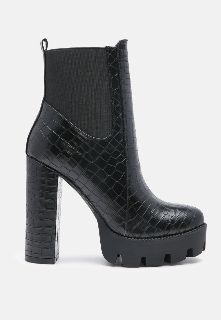 Beatriz Croc Print Block Heel Ankle Boots from London Rag International