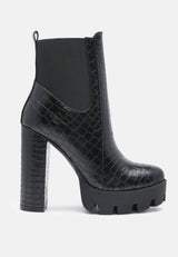 Beatriz Croc Print Block Heel Ankle Boots from London Rag International