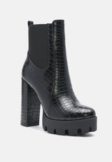 Beatriz Croc Print Block Heel Ankle Boots from London Rag International