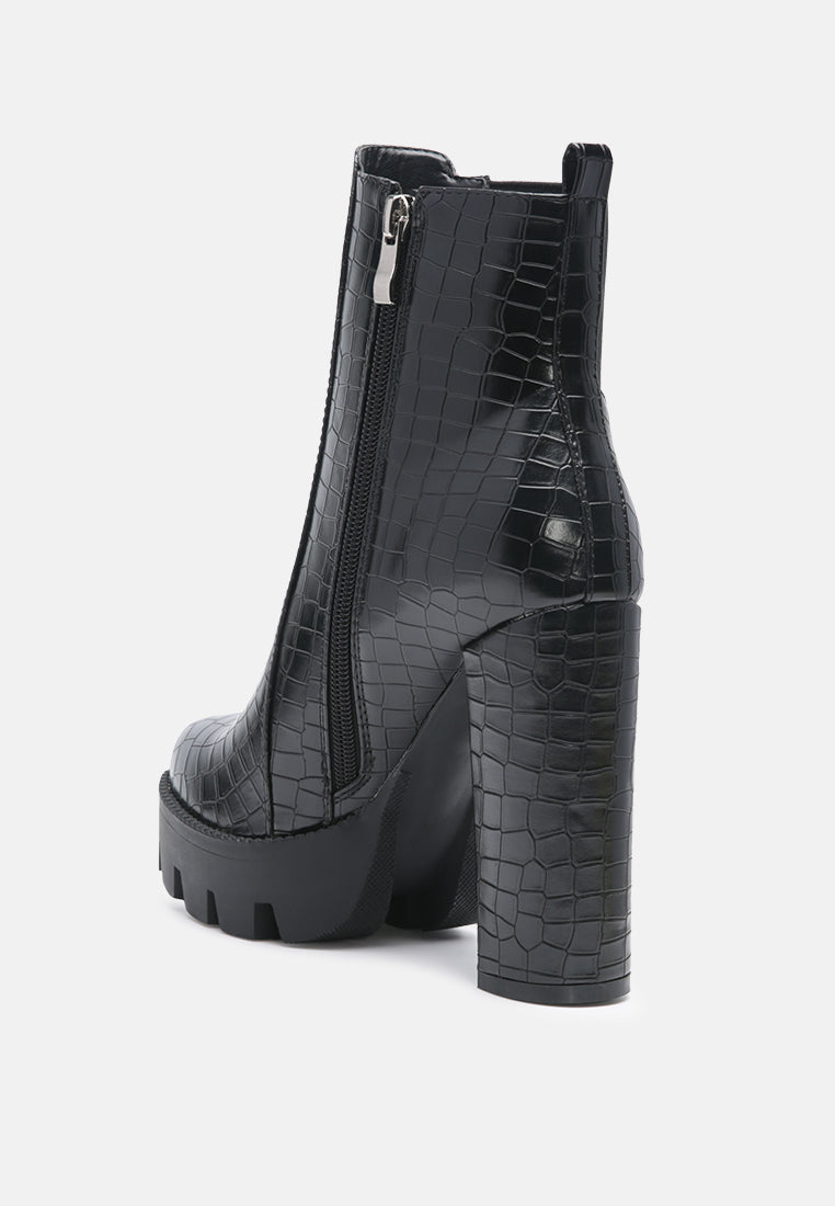 Beatriz Croc Print Block Heel Ankle Boots from London Rag International