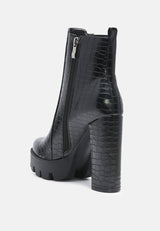 Beatriz Croc Print Block Heel Ankle Boots from London Rag International