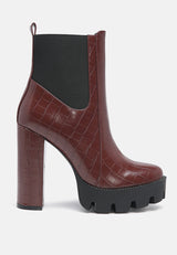 Beatriz Croc Print Block Heel Ankle Boots from London Rag International