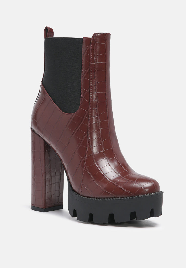 Beatriz Croc Print Block Heel Ankle Boots from London Rag International
