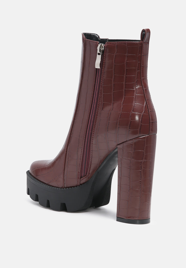 Beatriz Croc Print Block Heel Ankle Boots from London Rag International