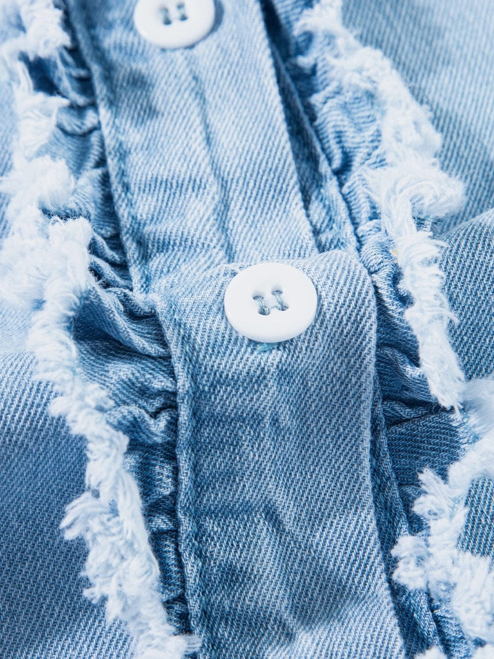 Beau Blue Denim Ruffle Flutter Sleeve Button-Up Top from MsDressly