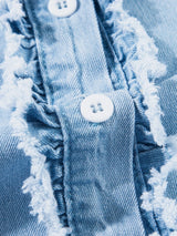 Beau Blue Denim Ruffle Flutter Sleeve Button-Up Top from MsDressly