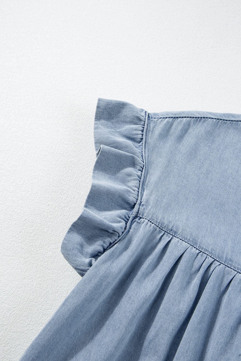 Beau Blue Denim Tiered A-line Dress with Ruffle Details from MsDressly
