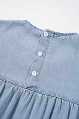 Beau Blue Denim Tiered A-line Dress with Ruffle Details from MsDressly