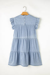 Beau Blue Denim Tiered A-line Dress with Ruffle Details from MsDressly
