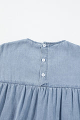 Beau Blue Denim Tiered A-line Dress with Ruffle Details from MsDressly