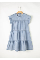 Beau Blue Denim Tiered A-line Dress with Ruffle Details from MsDressly