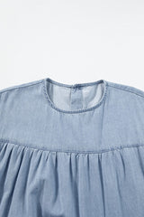 Beau Blue Denim Tiered A-line Dress with Ruffle Details from MsDressly
