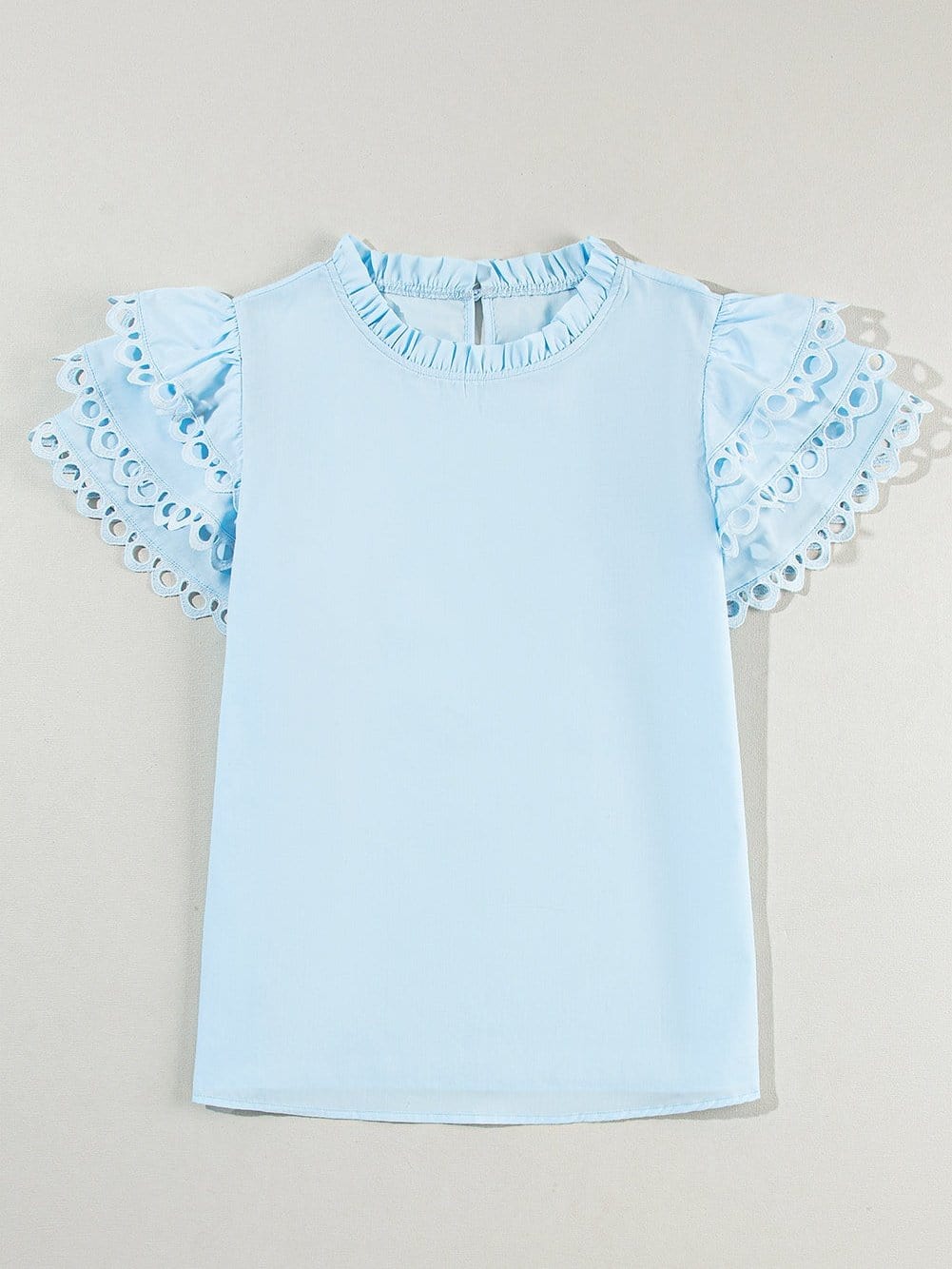 Beau Blue Elegant Cap Sleeve Blouse with Ric Rac Detail from MsDressly