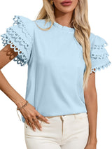 Beau Blue Elegant Cap Sleeve Blouse with Ric Rac Detail from MsDressly